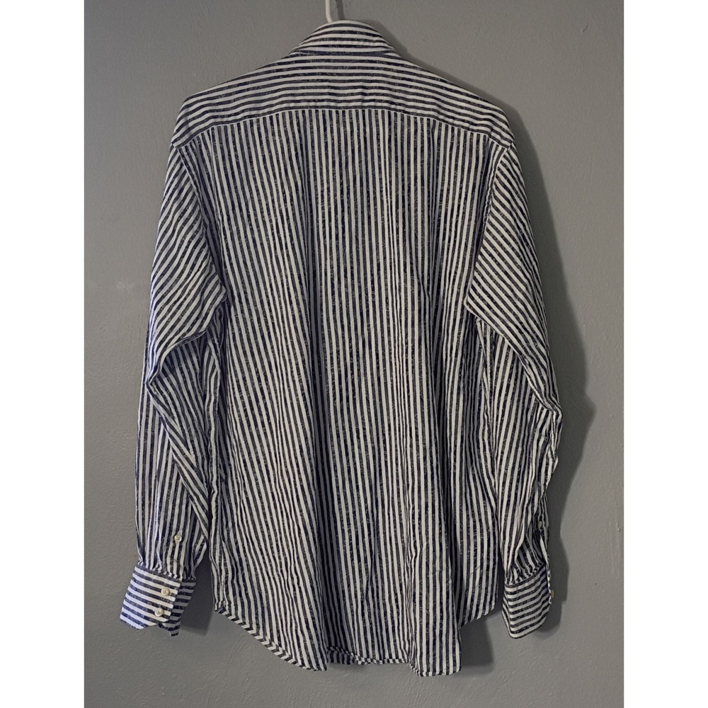 Thomas Dean Shirt Mens Large Blue White Stripe Button-Up Long Sleeve Casual Sz L